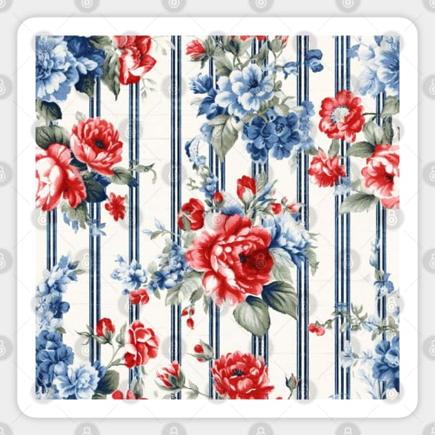 Red White and Blue Patriotic Shabby Floral Sticker by VintageFlorals